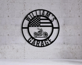 Customized Metal Motorcycle Design with American Flag, Patriotic Biker Gift, Personalized Motorcycle Garage Sign, Motorcycle Enthusiast Gift