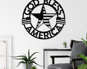 God Bless America Metal Wall Sign, 4th of July Gift, American Flag Military Decor, Patriotic Wall Decor Gift, Independence Day Wall Sign