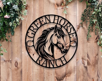 Customized Horse Ranch Metal Wall Art, Horse Lover Gift, Personalized Horse Farm Name Wall Sign, Horse Name Sign, Western Horse Barn Decor