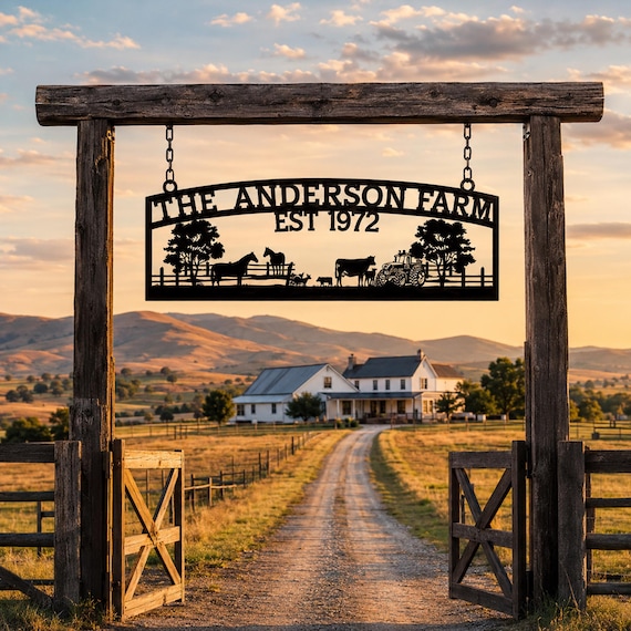 Personalized Farm Entrance Gate Sign, Metal Custom Ranch Sign, Family Farm Name Sign, Farm Owner Gift, Large Barn Gate Decor, Farm Gate Gift