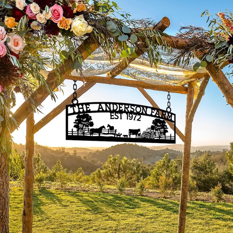 Letrero personalizado para la entrada de la granja, letrero metálico personalizado para rancho, letrero con el nombre de la granja familiar, regalo para el dueño de la granja, decoración grande para la puerta del granero, regalo para la entrada de la granja imagen 14