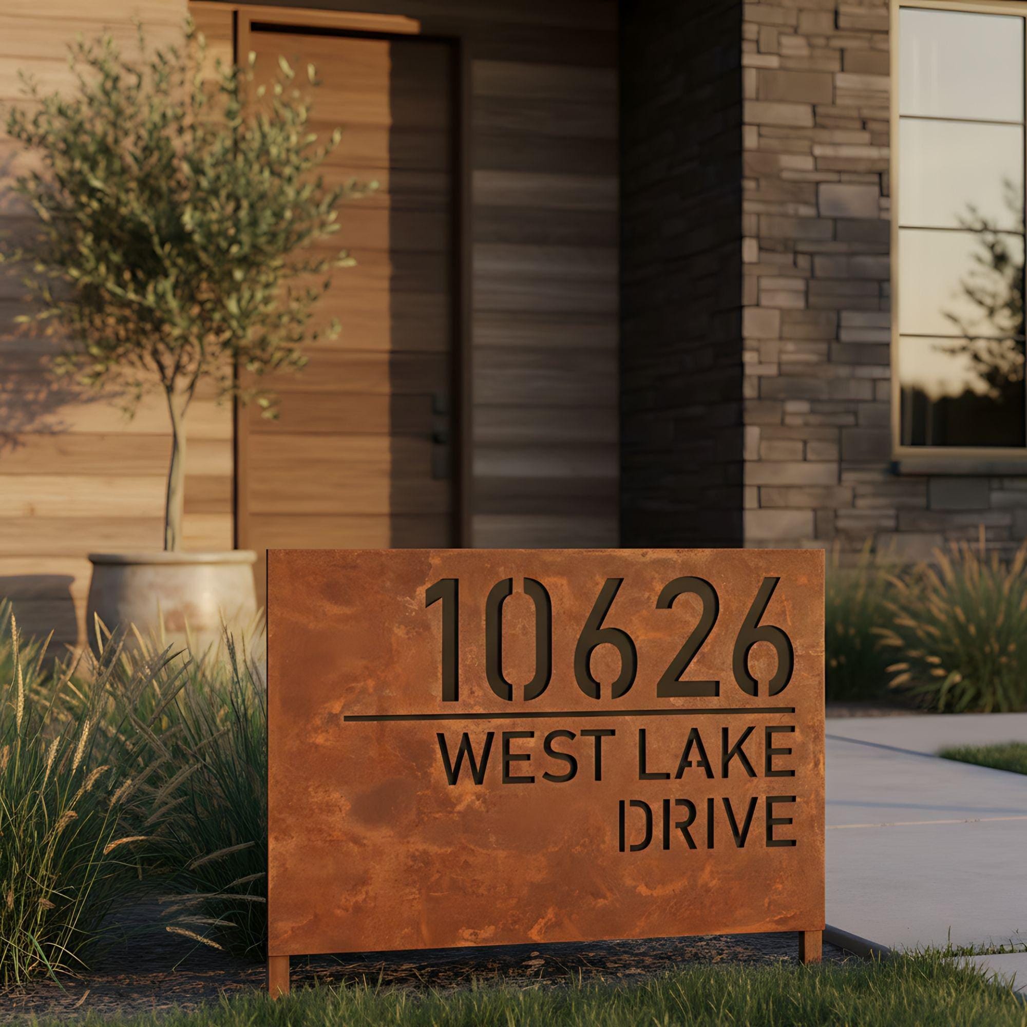 Steel Address Sign Custom Steel Address Yard Sign, Modern Stake Address Sign, House ...