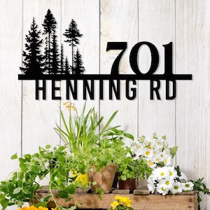 Personalized Metal Address Sign with Pine Tree, Custom Street Address Sign Gift, Modern Outdoor House Number Plaque,Unique Home Address Gift