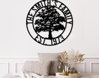 Family Name Metal Tree Sign, Couple Family Name Gift Idea,Personalized Metal Tree Wall Decor,Custom Tree Decor,Wedding and Anniversary Gift