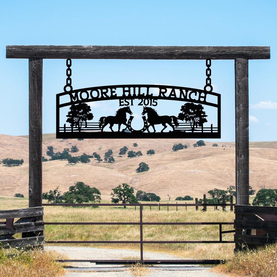 Metal Farm Ranch Sign With Horse Decor, Personalized Country Home Gift ...
