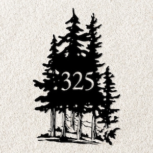 Custom Metal House Number Sign, Pine Tree Address Sign, Cabin Owner Gift, Outdoor Cabin Address Plaque, House Address,Farmhouse Address Gift