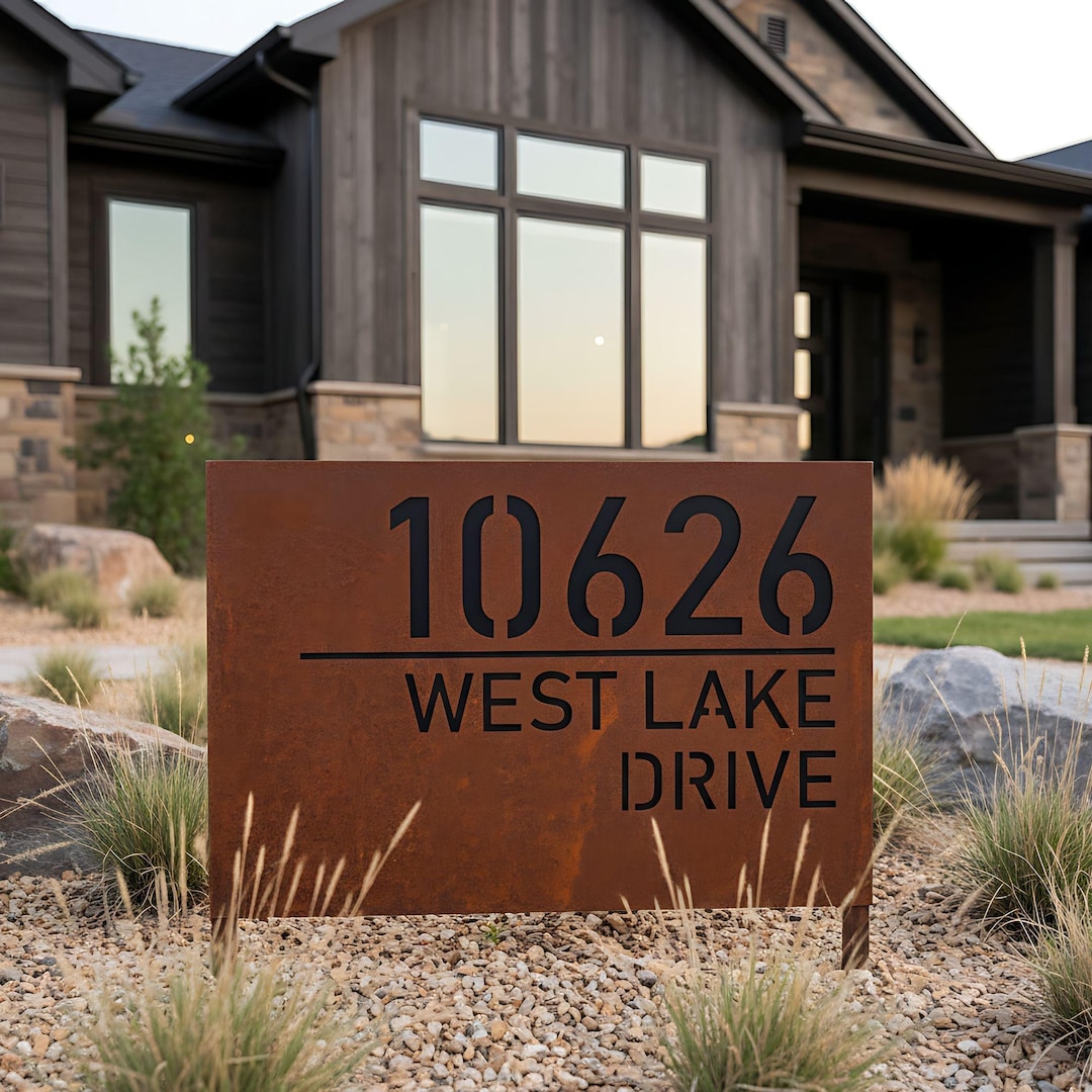 Steel Address Sign Custom Steel Address Yard Sign, Modern Stake Address Sign, House ...