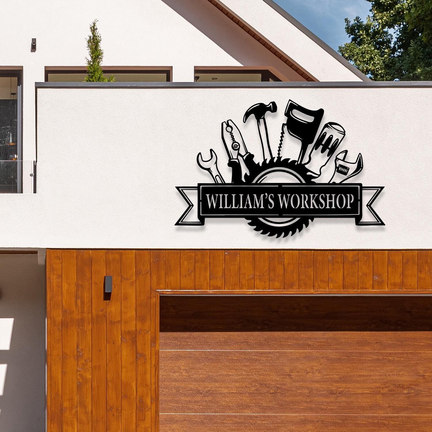 Personalized Workshop Metal Sign, Worker Dad Gift, Workshop Name Sign, Personalized Garage Entrance Sign, Tool Lover Gift, Metal Tools Art