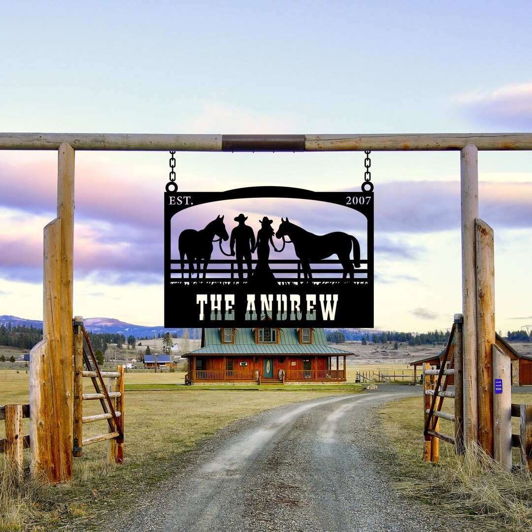 Personalized Metal Farmhouse Entrance Sign, Custom Cowboy Ranch Sign ...