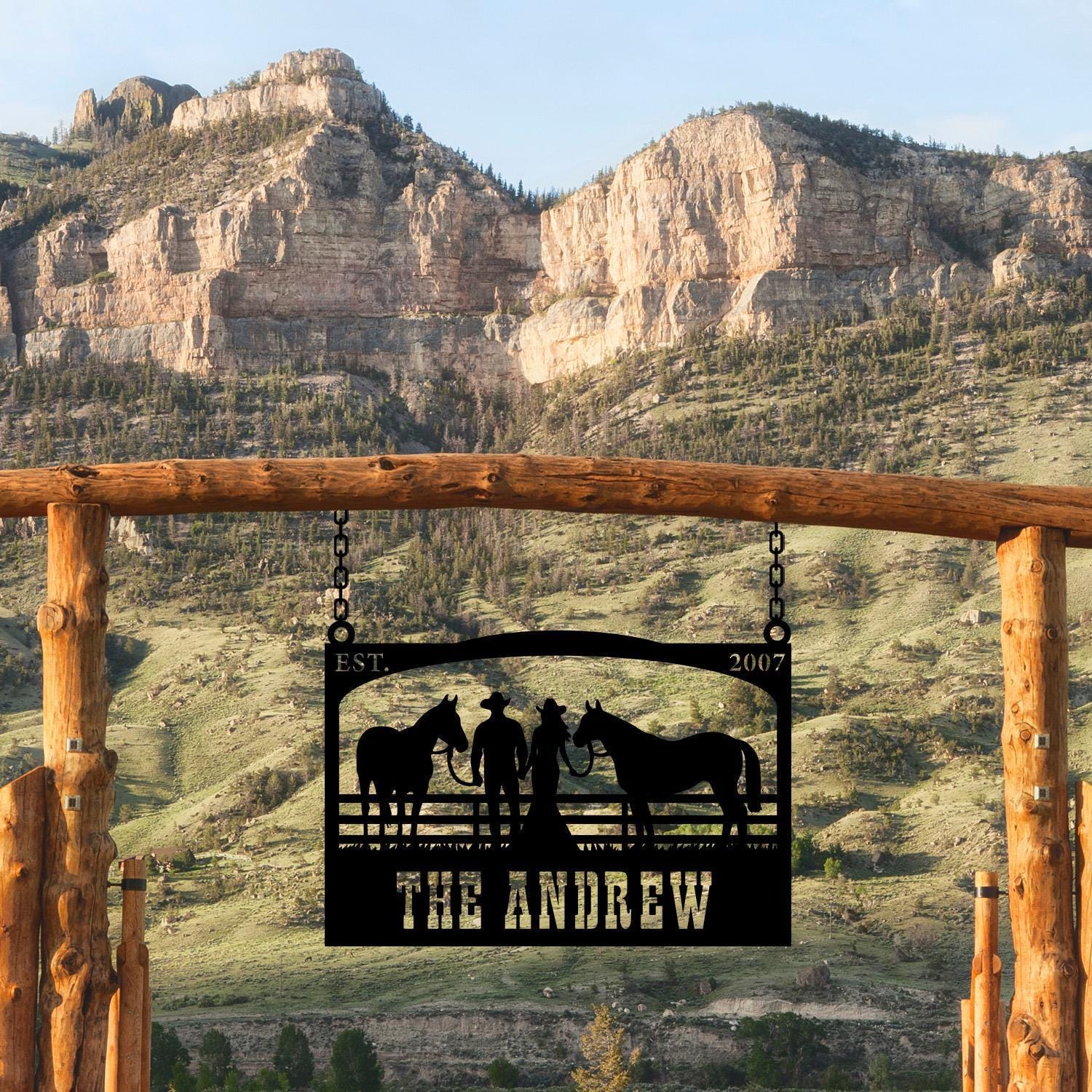 Personalized Metal Farmhouse Entrance Sign, Custom Cowboy Ranch Sign ...