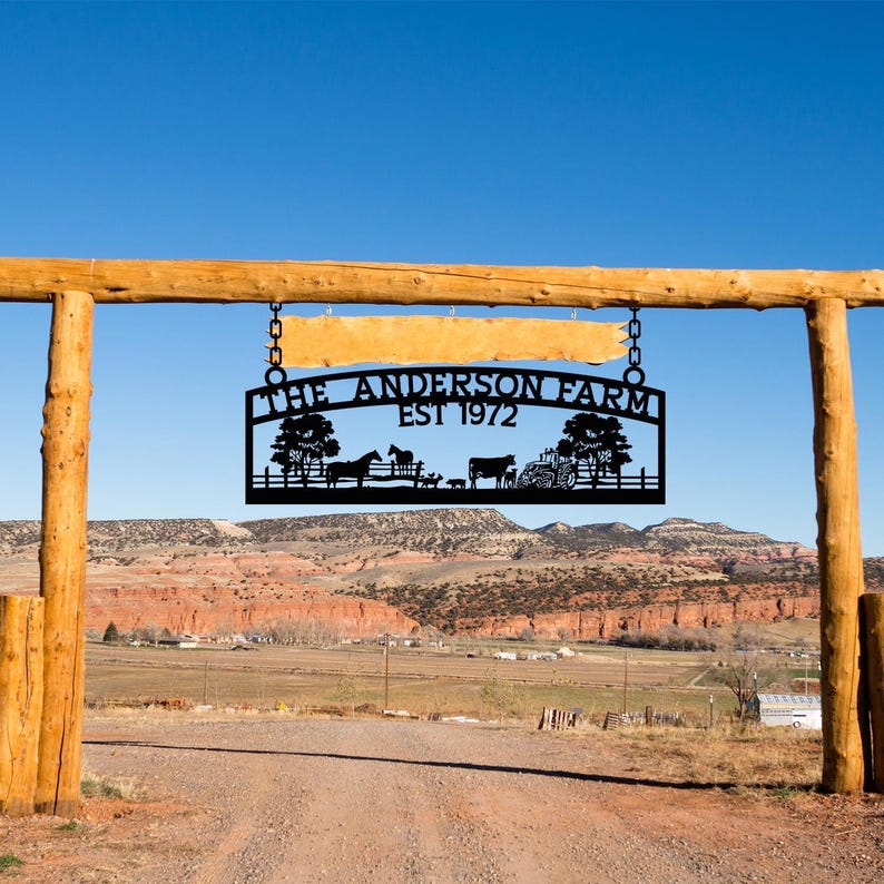 Round Ranch Gate Sign Personalized Farm Entrance Gate Sign, Metal Custom Ranch Sign, Family ...