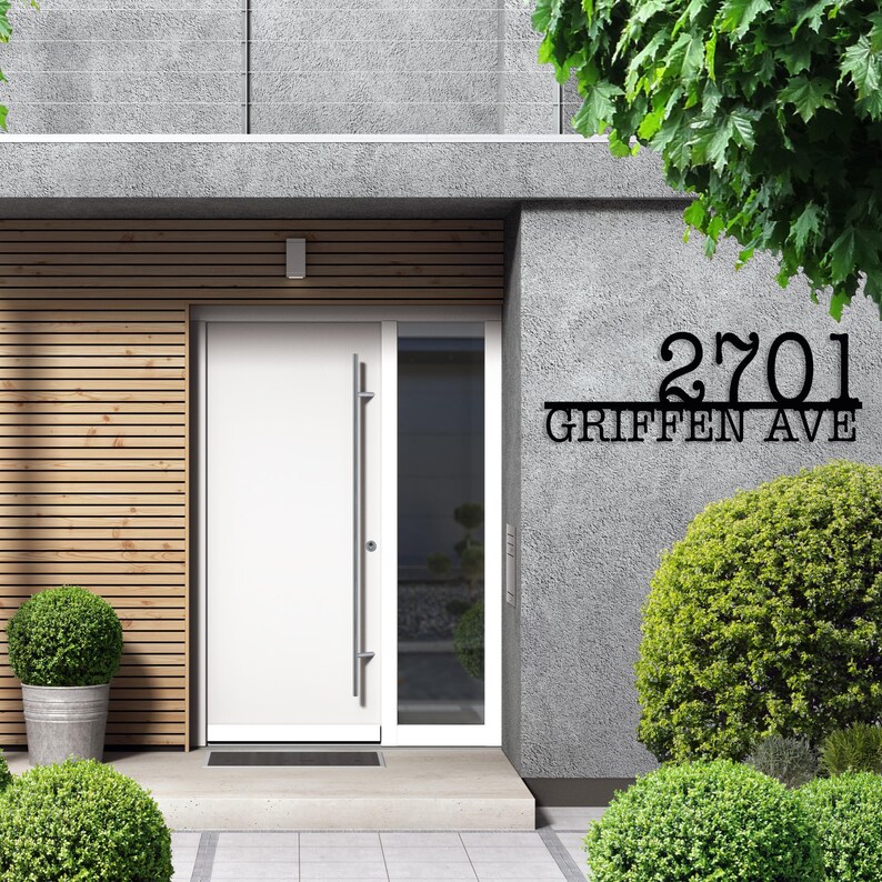 Custom Modern Metal Address Sign, Street Name House Number Address ...