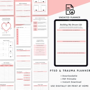 PTSD and trauma workbook digital, mental health diary, self-healing guide,  therapy , PTSD recovery planner printable