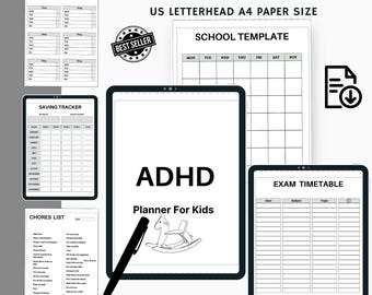 ADHD-planner voor kinderen: afdrukbaar productiviteitsdagboek en checklist | Dagelijkse organizer voor kinderen | ADHD-focusplanner, pdf