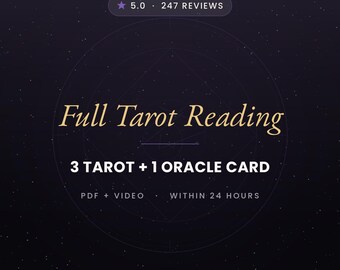 Personalized Tarot Reading, 4 Cards | 3 Tarot Plus 1 Oracle Card for Your Question | Custom Psychic Reading, PDF and Video