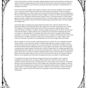 May include: A black and white document titled Tarot Reading, featuring a decorative, ornate floral border. The text consists of multiple paragraphs of Lorem Ipsum placeholder text printed in a standard serif font on a plain white background.