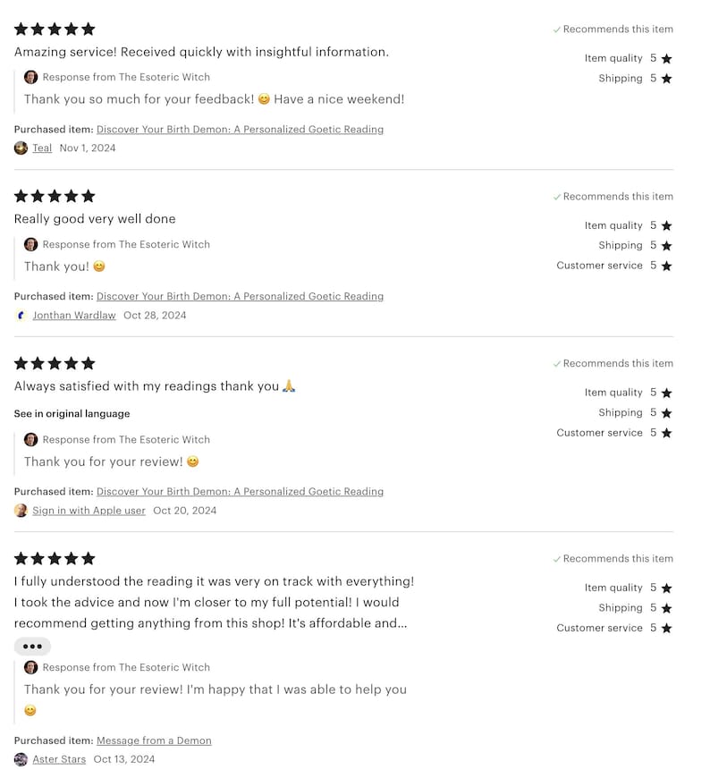 Feedback from tarot readings