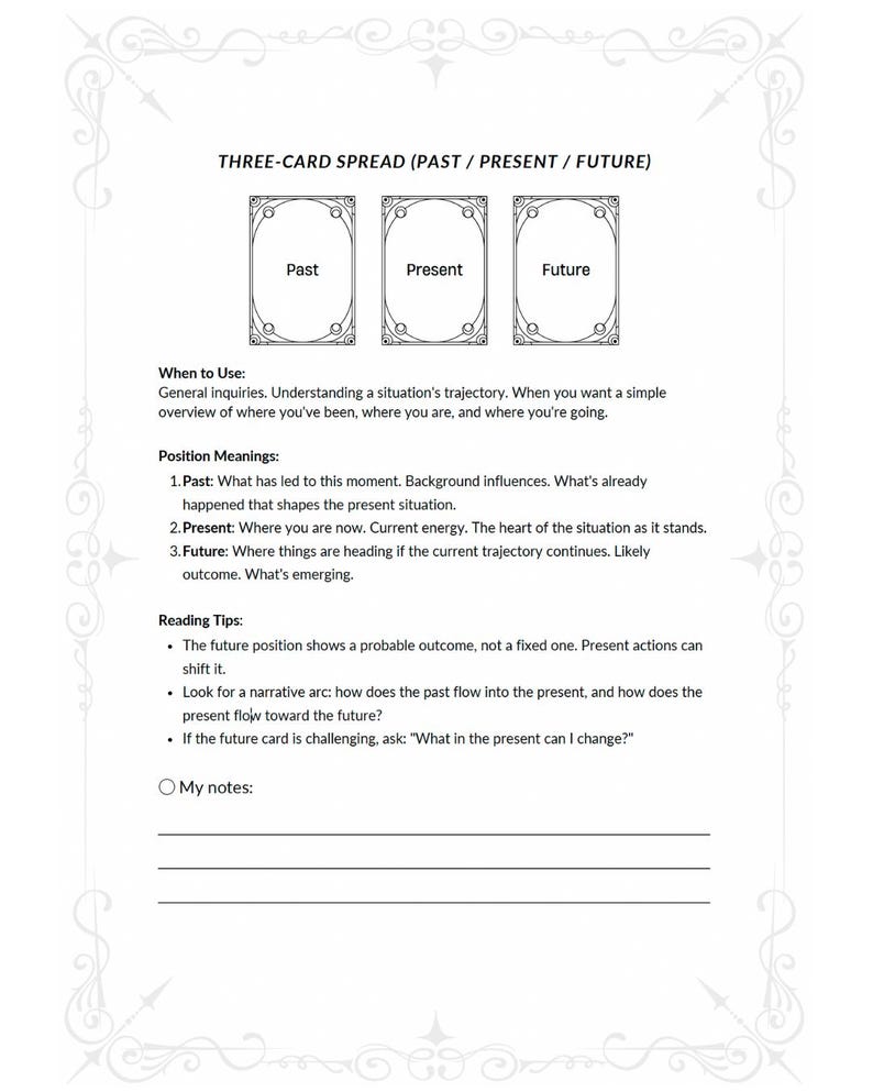Daily tarot draw tracker template and reading log pages for journaling tarot practice