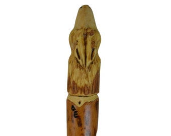 Wolf Head Carving in Hsrd Wood Walking Stick - Staff, Hand Carved Walking Dog Stick - Hiking Stick - Functional Art