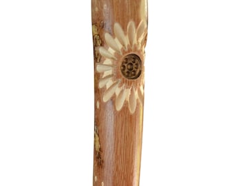 Flower Hardwood Walking Stick, Staff, walkingstick, Kiln Dried, Trecker, Sunflower Carving, Natural Hiking Stick