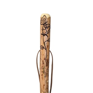Walking Stick with Rose and Butterfly Image, Carved Hiking Stick, Hand-carved staff up to 60&quot; tall by Creation Carvings