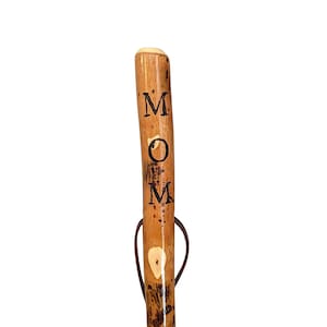 Walking Stick with &quot;MOM&quot; Carved in Hiking Staff up to 60&quot; tall