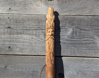 Walking Stick, Limited Edition, Ash Wood, Mountain Man series. Wolf Mountain Man Carved on Staff #1 of 5