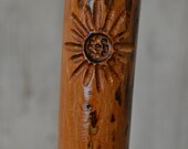 Flower Hickory Walking Stick, Staff, walkingstick, Kiln Dried, Trecker, Sunflower Carving, Natural Hiking Stick