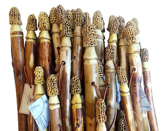 Morel Mushroom Walking Stick + Morel Mushroom Hunting Stick + Morel Carving + Made in USA + Hiking Stick + Woodsman Gift + Custom 48" - 72"