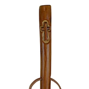 Hand Carved Christian Cross on Walking Stick, Staff, walkingstick, Kiln Dried, Trecker, Cross Carving, Hickory Wood,