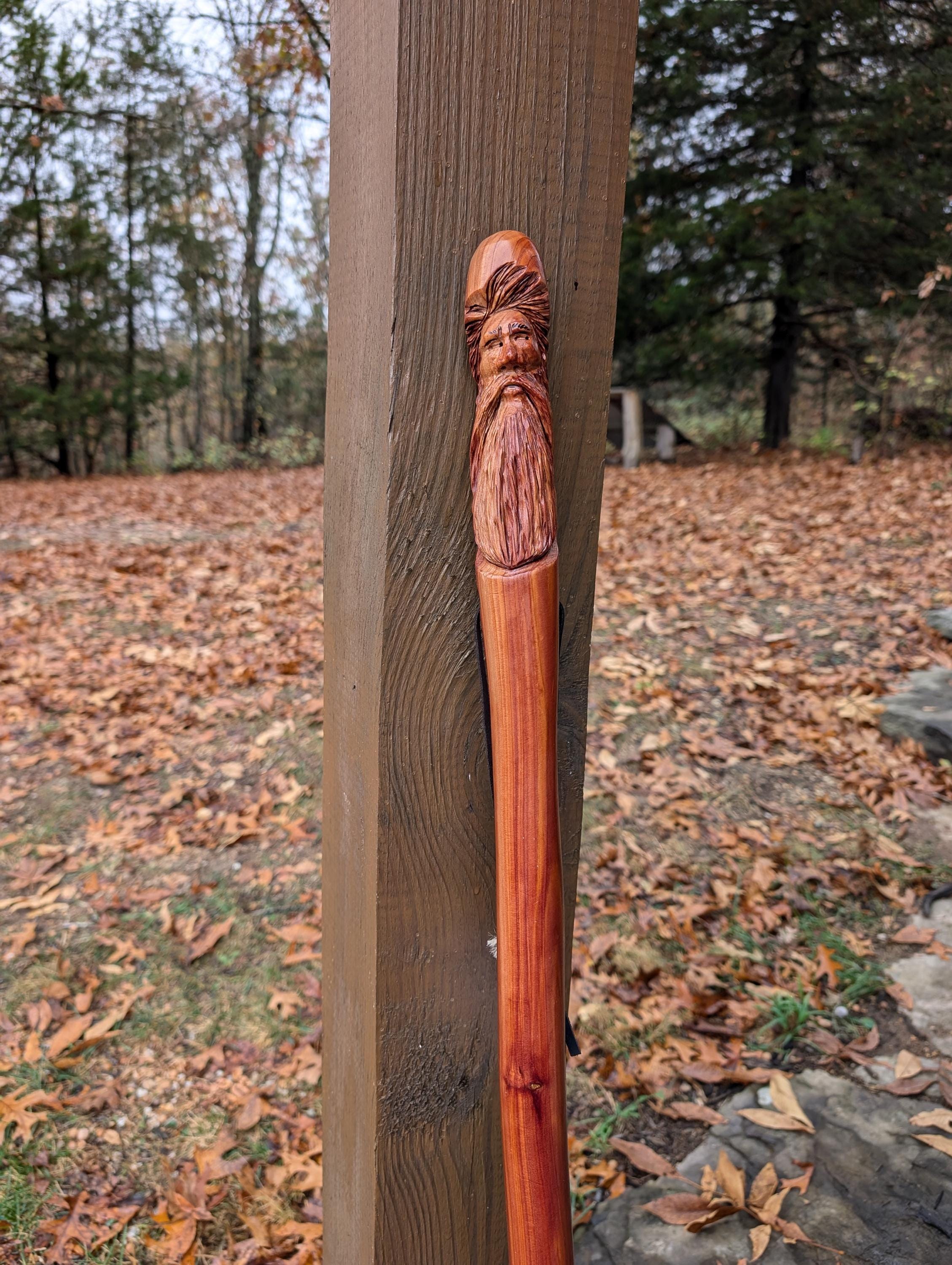Walking Stick in Cedar With Wild Mountain Man Carving by Creation