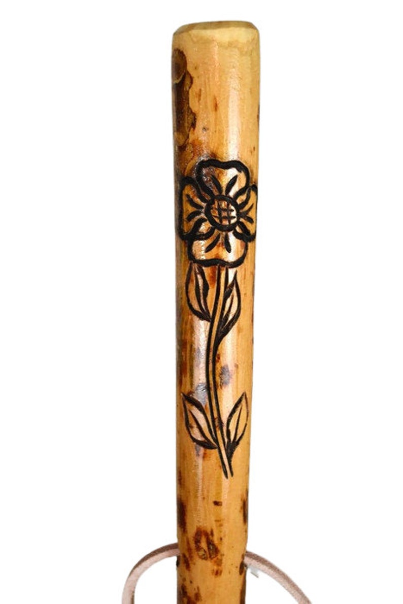 Hand Carved Flower Walking Stick Ozark Hiking Staff Etsy