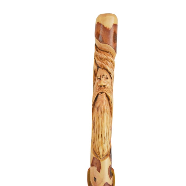 Hand Carved Walking Stick, Wood Spirit, Dogwood Hiking Stick, 60" Ren faire, Whimsical Carving on Staff