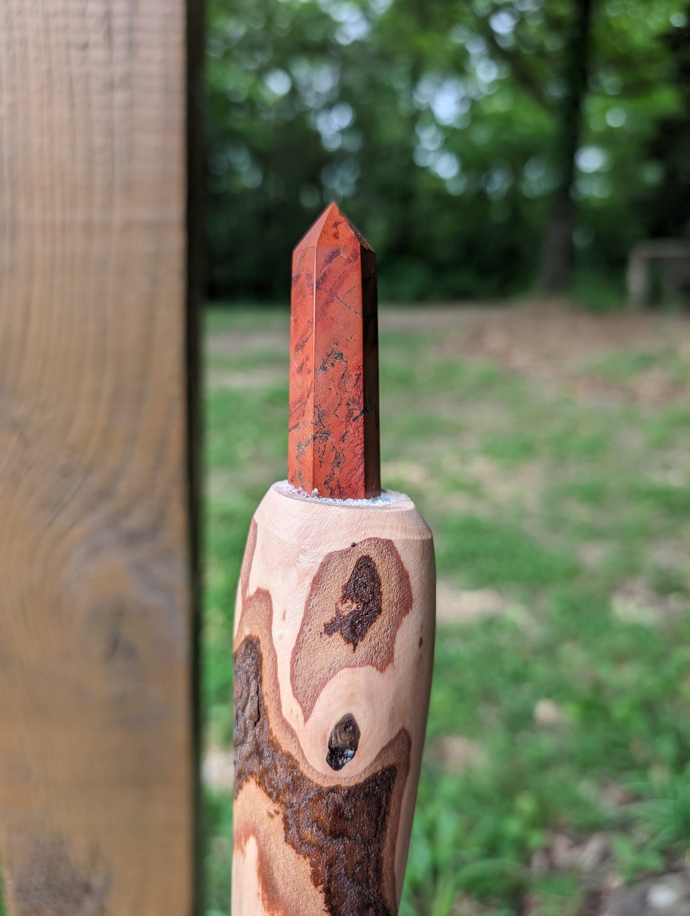 Dogwood Walking Stick with Red Stone: Wizard Hiking Staff (58" Tall)
