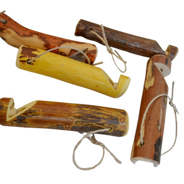 Wood Train Whistles - Natural Wood Tone Party Favors - Set of 5