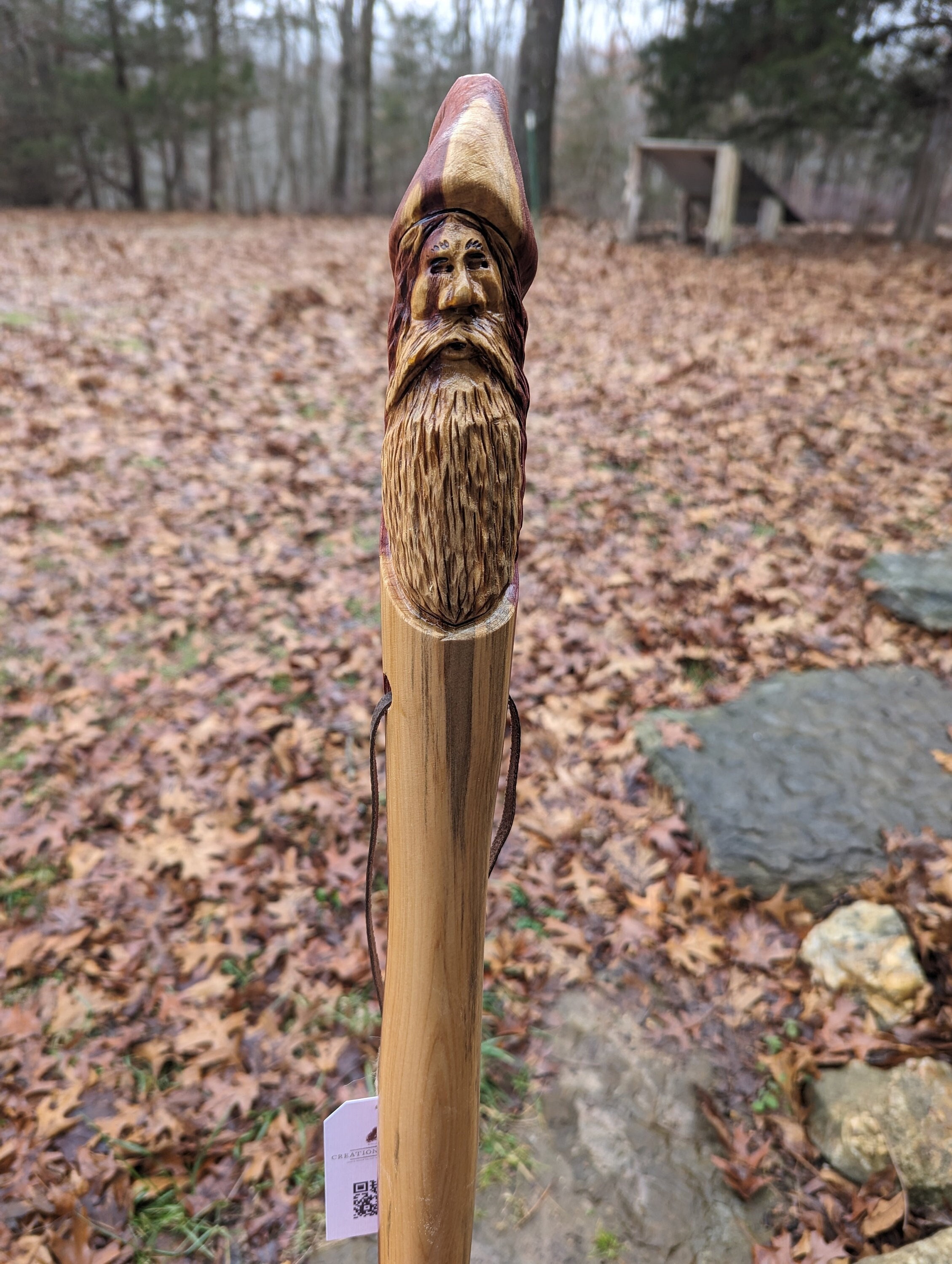 Cedar Walking Stick, Santa Carved Walking Stick Carving
