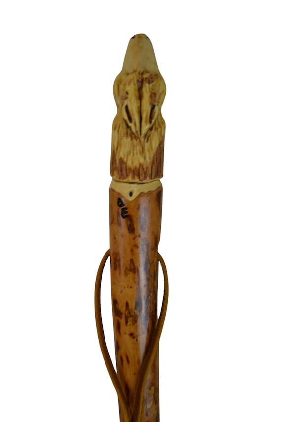 Bâton De Marche Pliable Avec Manche Tête De Loup - Bois Et Aluminium, Réglable, Neuf, D'Inde