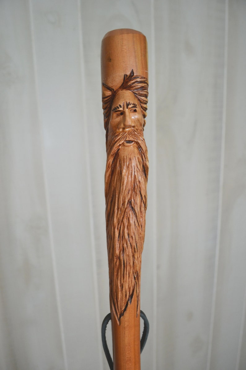 Cherry Wood Spirit Walking Stick Hand Carved Wood Spirit Etsy