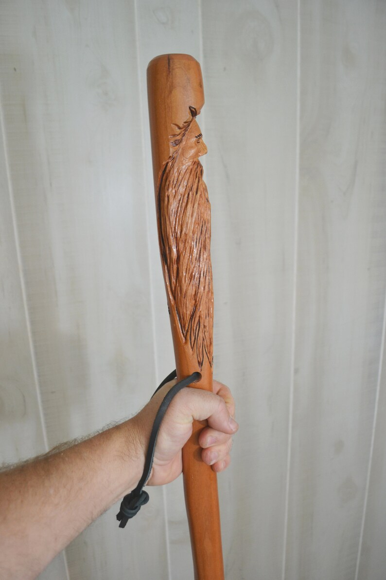 Cherry Wood Spirit Walking Stick Hand Carved Wood Spirit Etsy