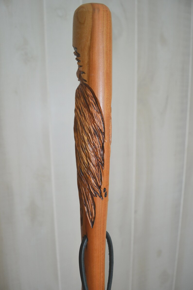 Cherry Wood Spirit Walking Stick Hand Carved Wood Spirit Etsy