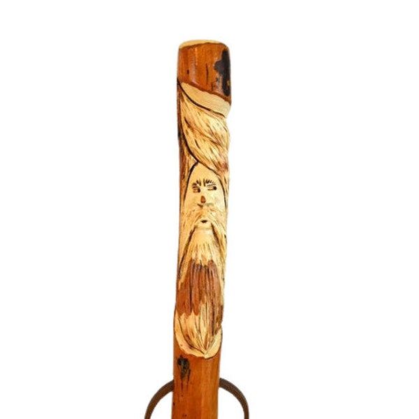 Bâton de marche - Esprit du bois sculpté à la main - Bois dur - Fort - Sculpture de visage sur le personnel - Bâton de randonnée - Hauteur personnalisée jusqu'à 60"