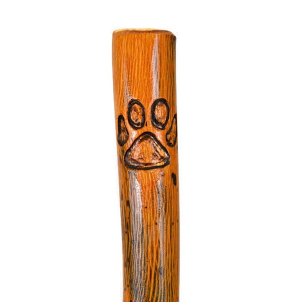 Walking Stick with Dog Print Carving at top, You Choose the Size, Hiking Staff, Hardwood