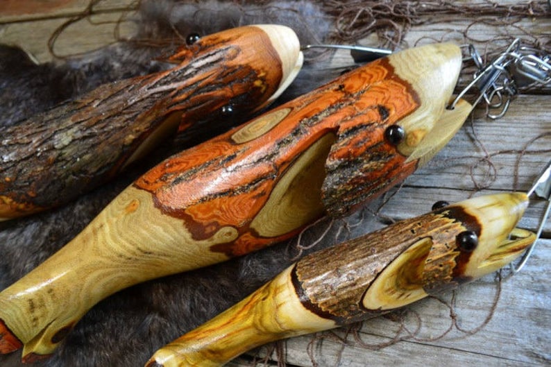 Wooden Fish on a Stringer Set of 3 Hand made finished Fish