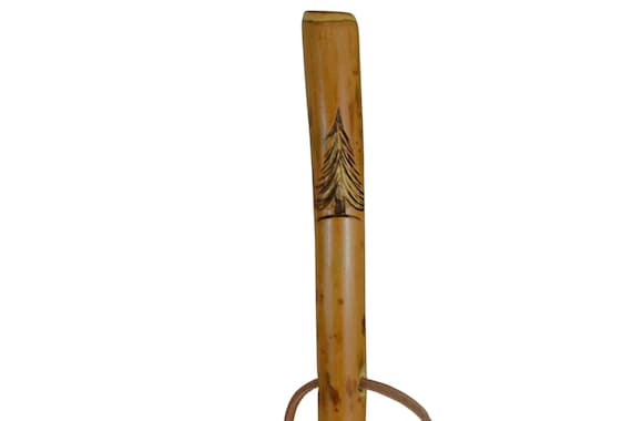 Walking Stick, Evergreen Tree Carving on Staff, Outdoor Scenery