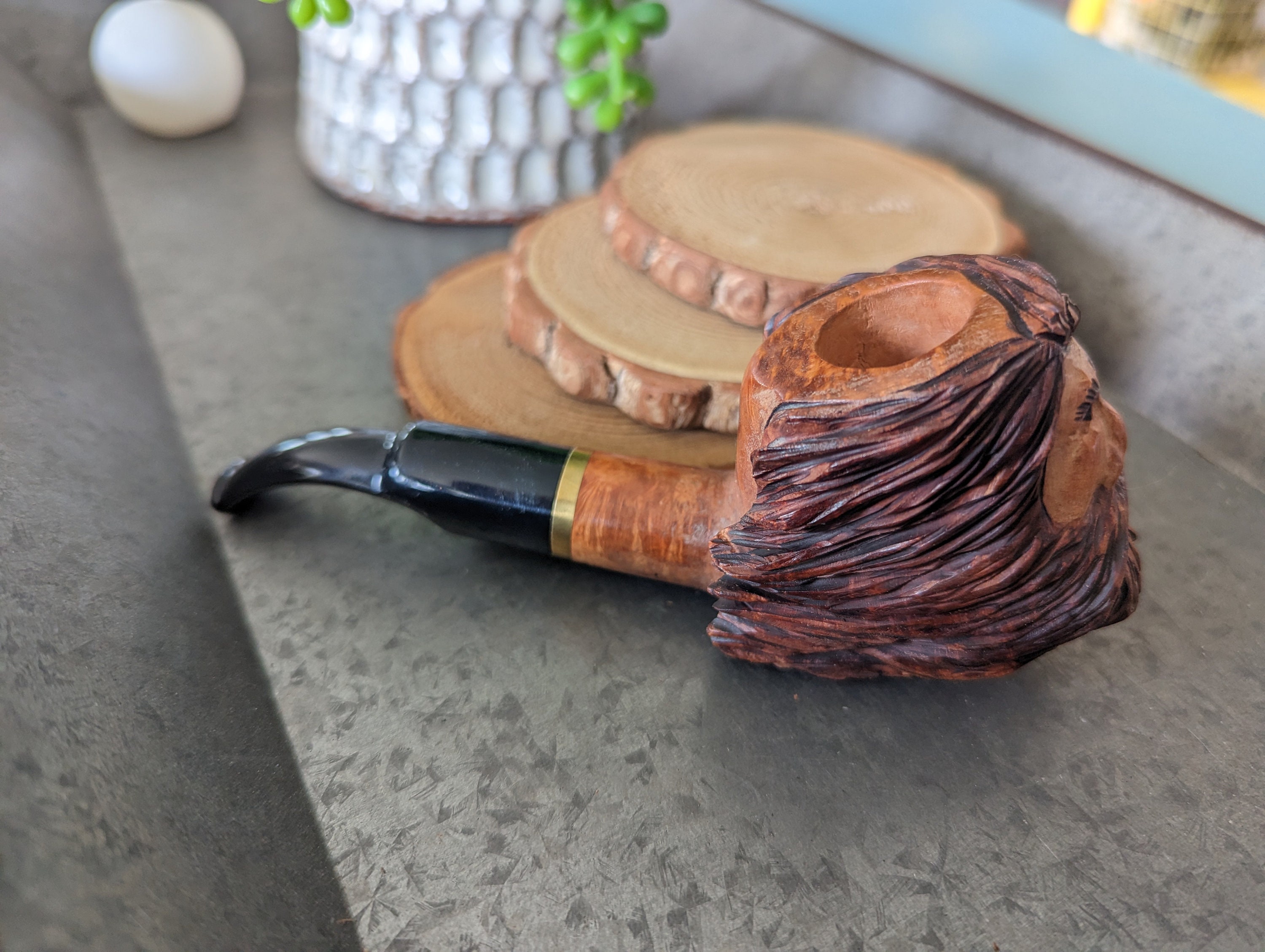 hand carved tobacco pipe Handcarved Raven Smoking giving them a unique Pipe, Tobacco Pipe, Italian Briar