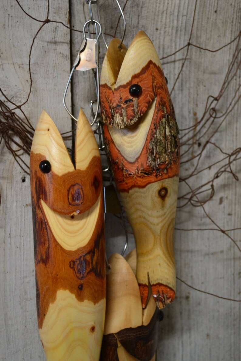 Wooden Fish on a Stringer Set of 3 Hand made finished Fish