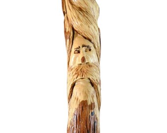 Creation Carvings Hand-Carved Wooden Walking Stick - Feather Design, Hardwood Hiking Staff, Made In USA