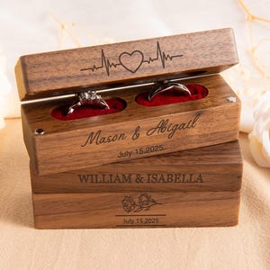 Custom Wooden Wedding Ceremony Ring Box,Personalized Engraved Engagement Ring Box,Slim Ring Bearer Box,Anniversary,Proposal Ring Box Holder
