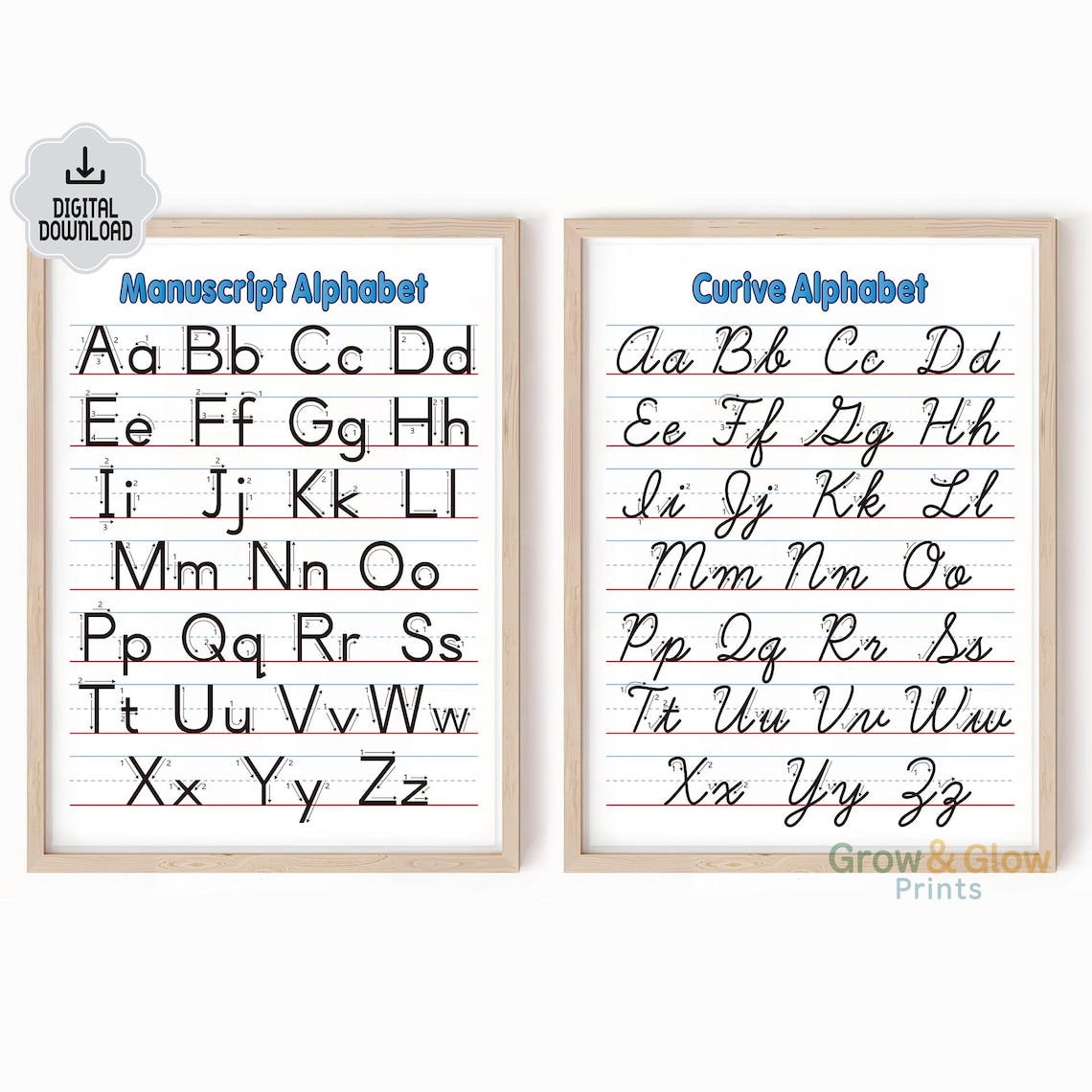 Cursive /manuscript Alphabet Chart Poster -homeschool Teach Toddler ...