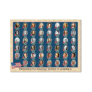 Póster del presidente de EE. UU. para niños y adultos - Decoración del hogar - Cuadro laminado de doble cara para educación en casa - 45 x 60 cm - Impermeable (2025 NUEVO)